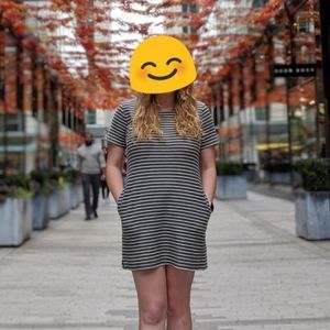 Greens and white striped dress with pockets